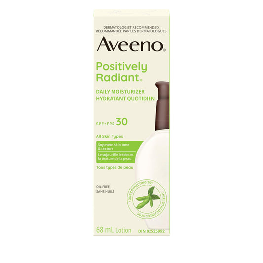 Aveeno Positively Radiant Daily Moisturizer SPF30, Sunscreen, Face Cream, Hypoallergenic, Sun Protection, 68mL