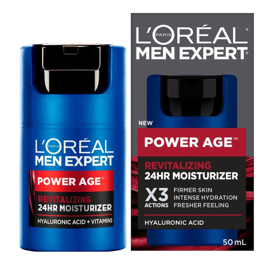 L’Oréal Paris Men Expert 24 HR Face Moisturizer for Men with Hyaluronic Acid and Vitamins, For Dry Skin, Fights Signs of Aging, Power Age, Packaging May Vary, 50 mL