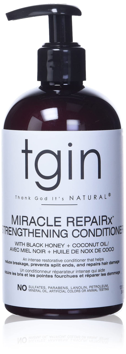 TGIN Miracle Repairx Strengthening Conditioner with Black Castor Oil & Biotin, Nourishing and Moisturizing for Curly, Coily, or Wavy Hair. Made without Sulfates, Parabens, Lanolin 384 ml Pump Bottle