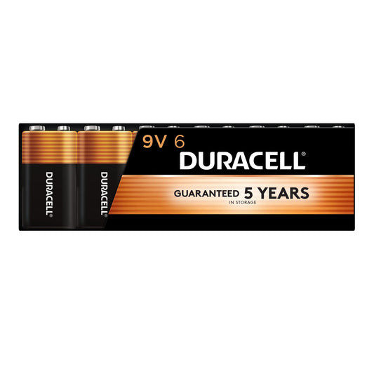 Duracell Coppertop 9V Battery, 6 Count (Pack of 1), Long-Lasting All-Purpose Alkaline 9V Batteries for Household and Office Devices