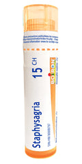 Boiron Staphysagria 15ch,Homeopathic medicine. Each tube contains 4 g (approximately 80 pellets)