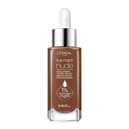 L’Oréal Paris True Match Nude Hyaluronic Tinted Serum, Tinted Face Serum Foundation with Hyaluronic Acid for Lightweight Coverage and Instant Hydration, Radiant Finish - Deep, 30 mL