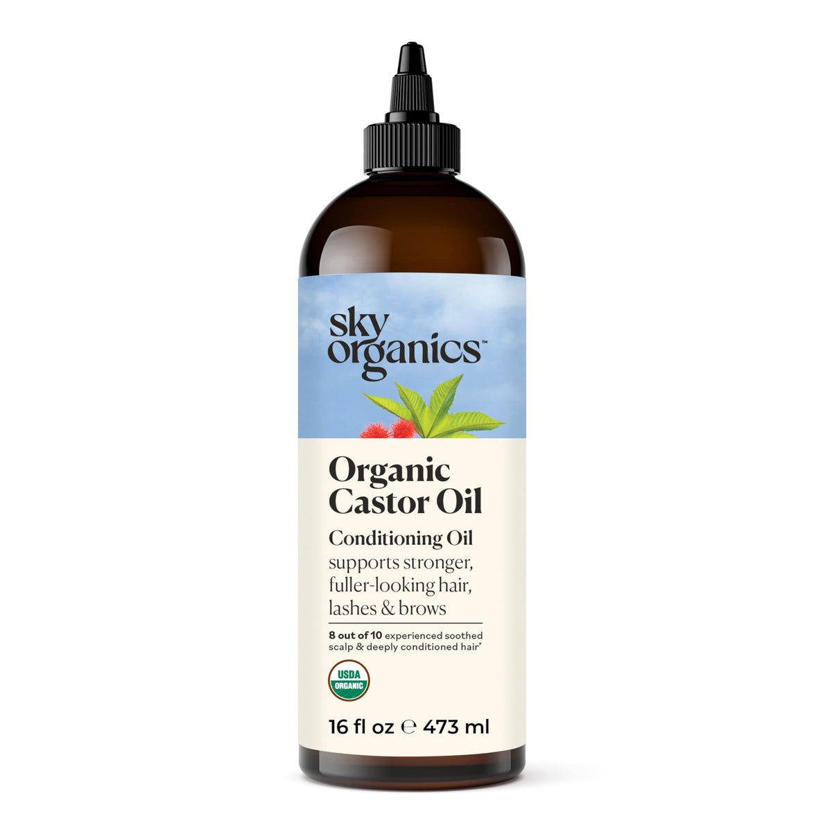 Sky Organics Castor Oil - USDA Certified Organic Hair Oil for Hair Growth, Skin, Face, Eyelashes - Cold Pressed & Hexane Free - Pure Organic Castor Oil Pack Wrap - Carrier & Hair Treatment Oil -16oz