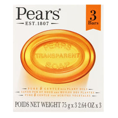 Unilever Pears Transparent Soap with Plant Oils, 3 Bars - 3 x 75 grams