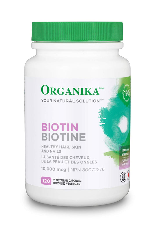 Organika Biotin 10,000mcg- Healthy Skin, Hair, and Nail Support, High Potency- 120vcaps