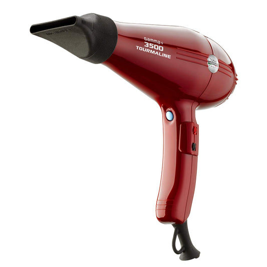 GAMMA+ 3500 Professional Salon Tourmaline Ionic Hair Dryer, 2 Nozzles, 6 Heat/Speed Settings, Red