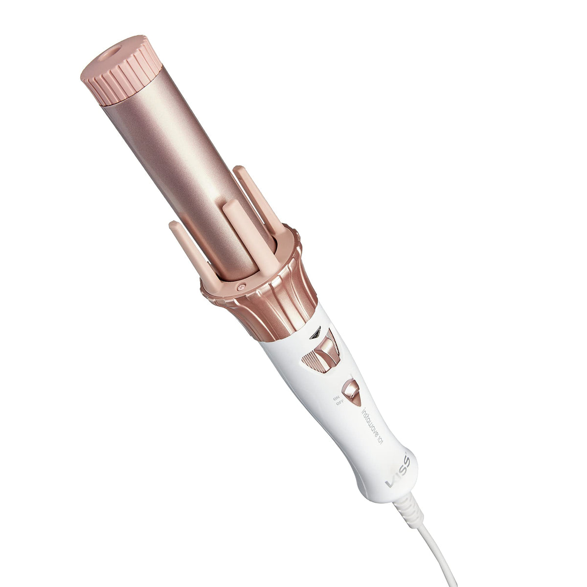 KISS Instawave 101 Auto Rotating Curling Iron, Patented Automatic Spinner, 2-Way Rotation, 1” Ceramic Ionic Curling Wand, Dual Heat Settings up to 420°F, From Tight Curls to Beach Waves, Black & White