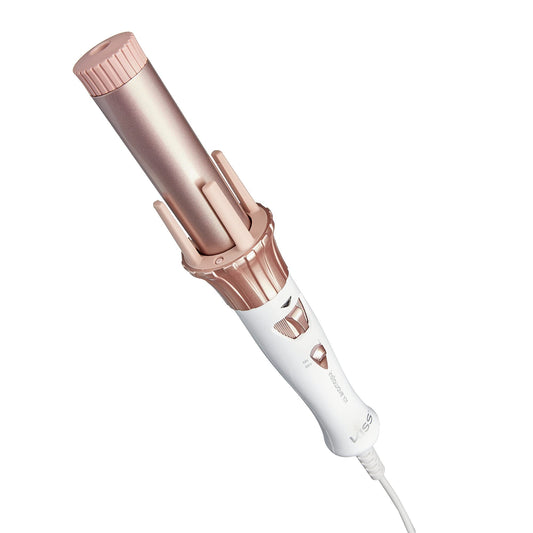 KISS Instawave 101 Auto Rotating Curling Iron, Patented Automatic Spinner, 2-Way Rotation, 1” Ceramic Ionic Curling Wand, Dual Heat Settings up to 420°F, From Tight Curls to Beach Waves, Black & White