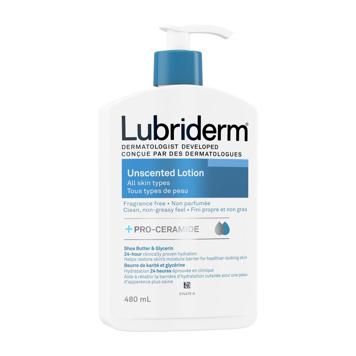Lubriderm Unfragranced Moisturizing Hand and Body Lotion, 480ml