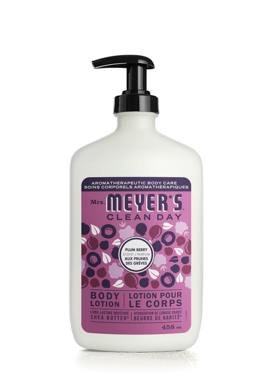 Mrs. Meyer's Clean Day Body Lotion for Dry Skin, Non-Greasy Moisturizer Made with Essential Oils, Cruelty Free Formula, Plum Berry Scent, 458 ml Bottle