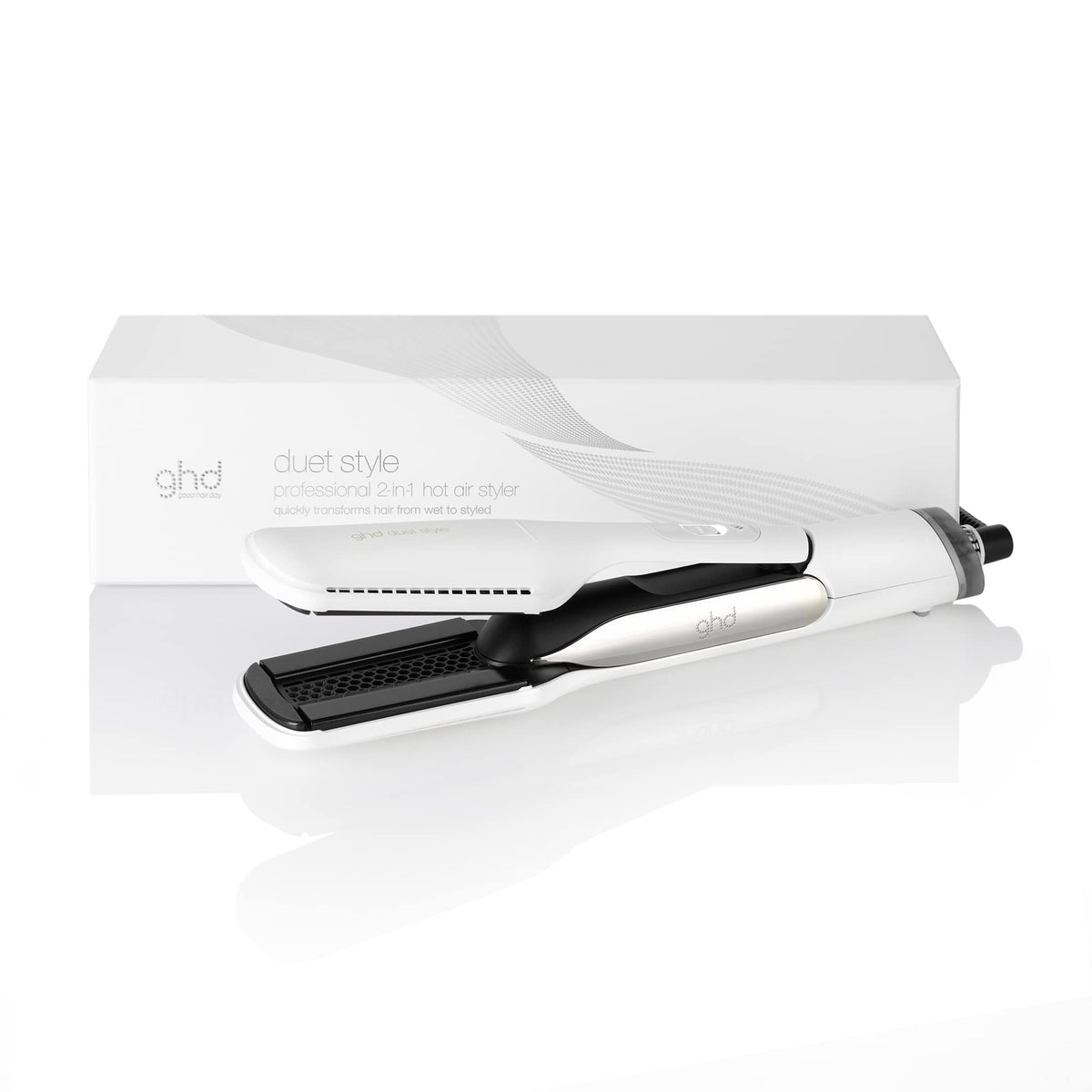 ghd Duet Style | 2-in-1 Flat Iron Hair Straightener + Hair Dryer, Hot Air Styler to Transform Hair from Wet to Styled | White