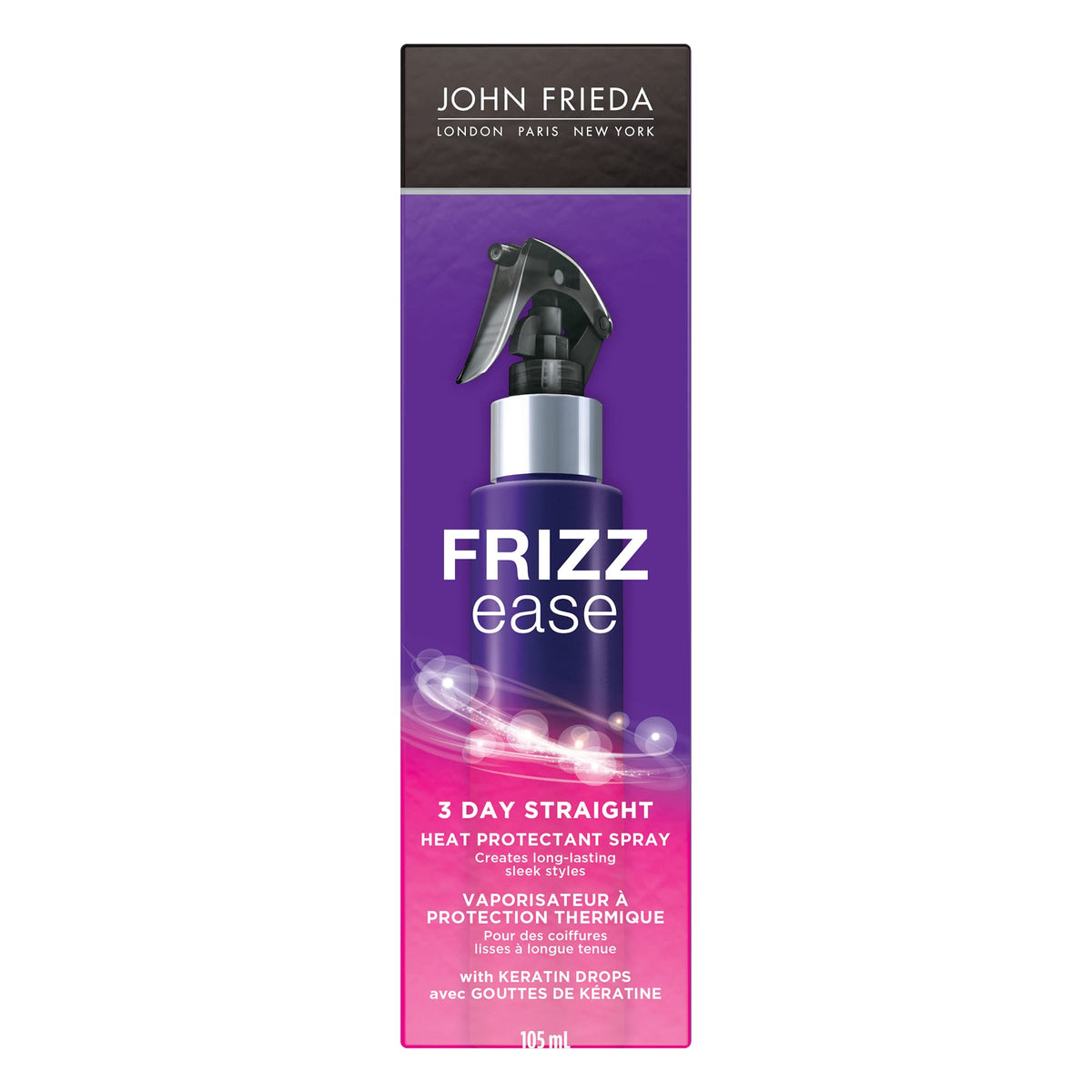 John Frieda Frizz Ease 3-Day Straight Flat Iron Styling Spray for Smoother, Flatter Hair (105 mL) | Made in Canada