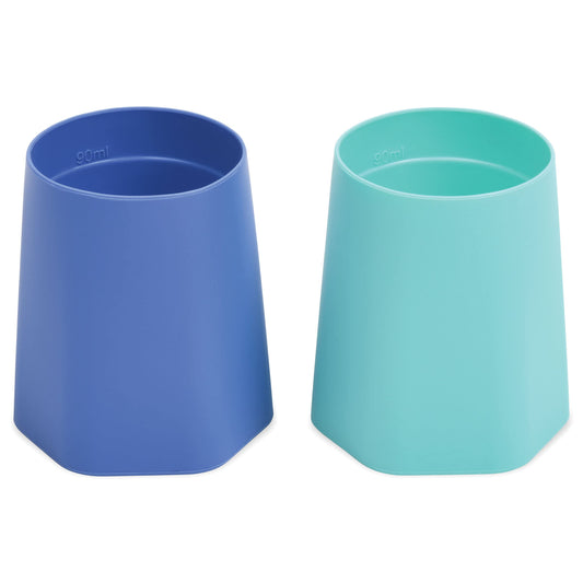 Tiny Twinkle Training Cup 2 Pack - Silicone Cups for Independent Drinking for Baby and Toddler, Baby Led Weaning Supplies Soft Open Cup for Baby (Blue, Mint)