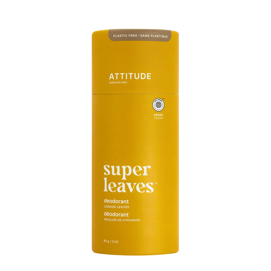 ATTITUDE Plastic-Free Deodorant, Made in Canada, EWG Verified, Aluminum Free, Vegan Naturally Sourced Body Deodorants for Women & Men, Dermatologically Tested, Lemon Leaves, 85 grams