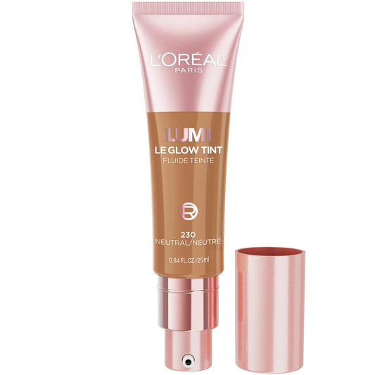 L'Oréal Paris Lumi Le Glow Tint, Glowy Skin Tint Foundation, Lightweight Buildable Coverage, Water-Based Formula, Medium Neutral 230, 25 ml