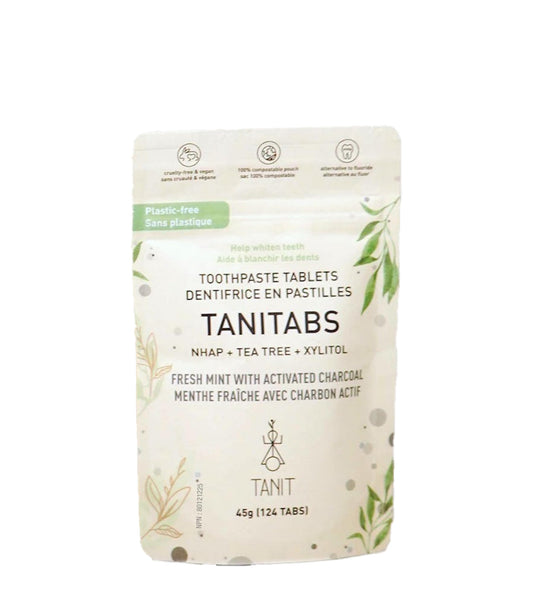 TANIT - TANITABS Fresh Mint Charcoal Toothpaste - 124 Tablets - Vegan, Fluoride-Free & Eco-Friendly - Natural Fresh Mint Flavor - Gum & Teeth Care - Zero-Waste Travel Toothpaste