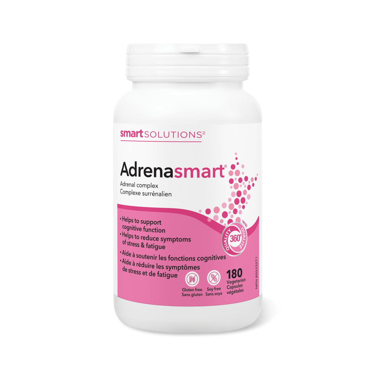 Smart Solutions Adrenasmart Vegetarian Capsules, Relieves Symptoms of Stress, Supports Cognitive Stamina and Function, and Reduces Fatigue. With 100 mg Rhodiola, Gluten-Free, Soy-Free, No Artificial Preservatives or Sweeteners, 180 Count