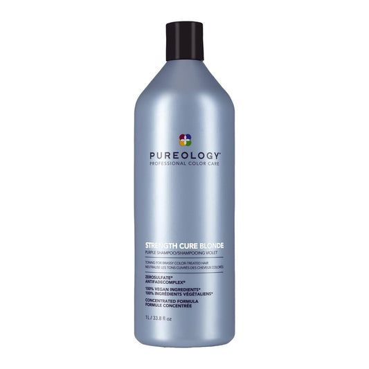 Pureology Purple Shampoo, Strength Cure Blonde Shampoo, Shampoo That Tones and Strengthens Brassy, Yellow or Orange Tones, Damaged and Lightened hair, Vegan, Sulfate-Free, Paraben-Free