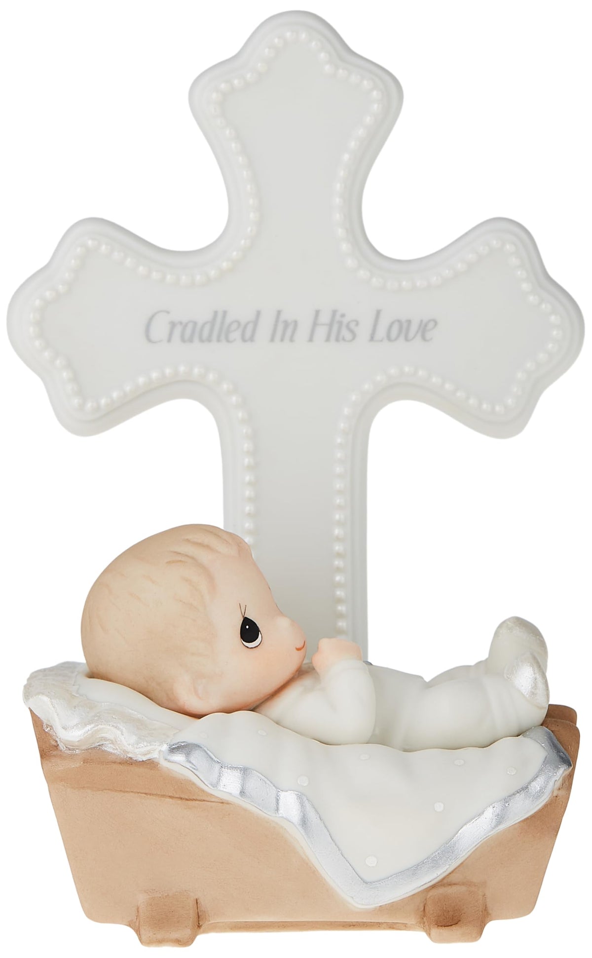 Precious Moments Baby in Cradle Baptism Cross - Boy
