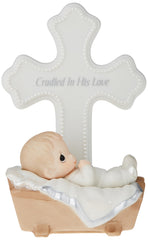 Precious Moments Baby in Cradle Baptism Cross - Boy