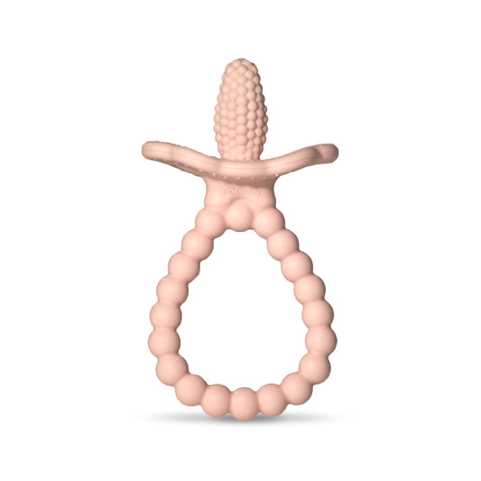 RaZbaby Silicone Baby Teether, BerryBumps Textured Silicone Soothes Babies’ Sore Gums, Infant Front and Back Teething Relief Toy, BPA Free, Easy-to-Hold, RaZberry Plus Fruit Shape