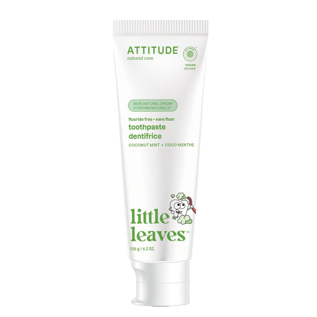 ATTITUDE Kids Fluoride-Free Toothpaste, Made in Canada, Plant- and Mineral-Based Ingredients, Vegan, Cruelty-Free and Sugar-Free, Coconut and MInt 120 grams