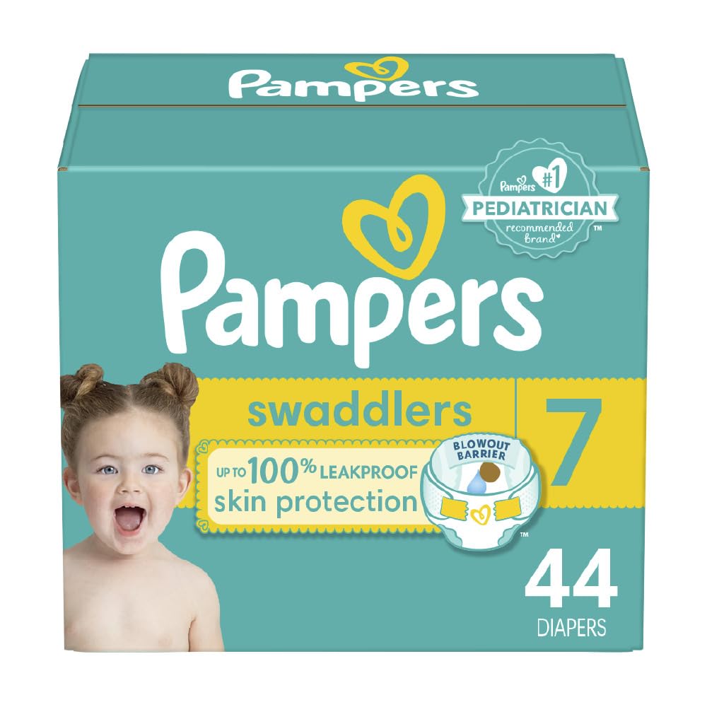 Pampers Diapers Size 7, 44 Count - Swaddlers Disposable Baby Diapers, Super Pack