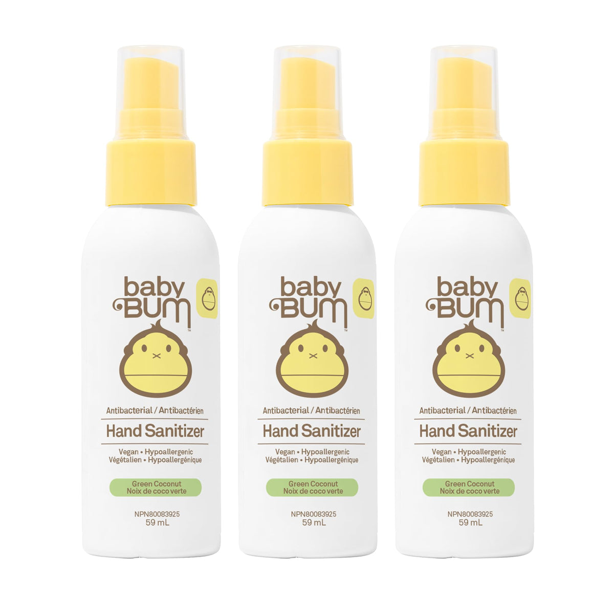 Sun Bum Baby Bum Hand Sanitizer Antibacterial Spray I Natural Fragrance Non-Drying Coconut and Aloe Formula I Perfect for Sensitive Skin I Travel Size I 2 Ounce (Pack Of 3), 217.7 Grams , Packaging may vary
