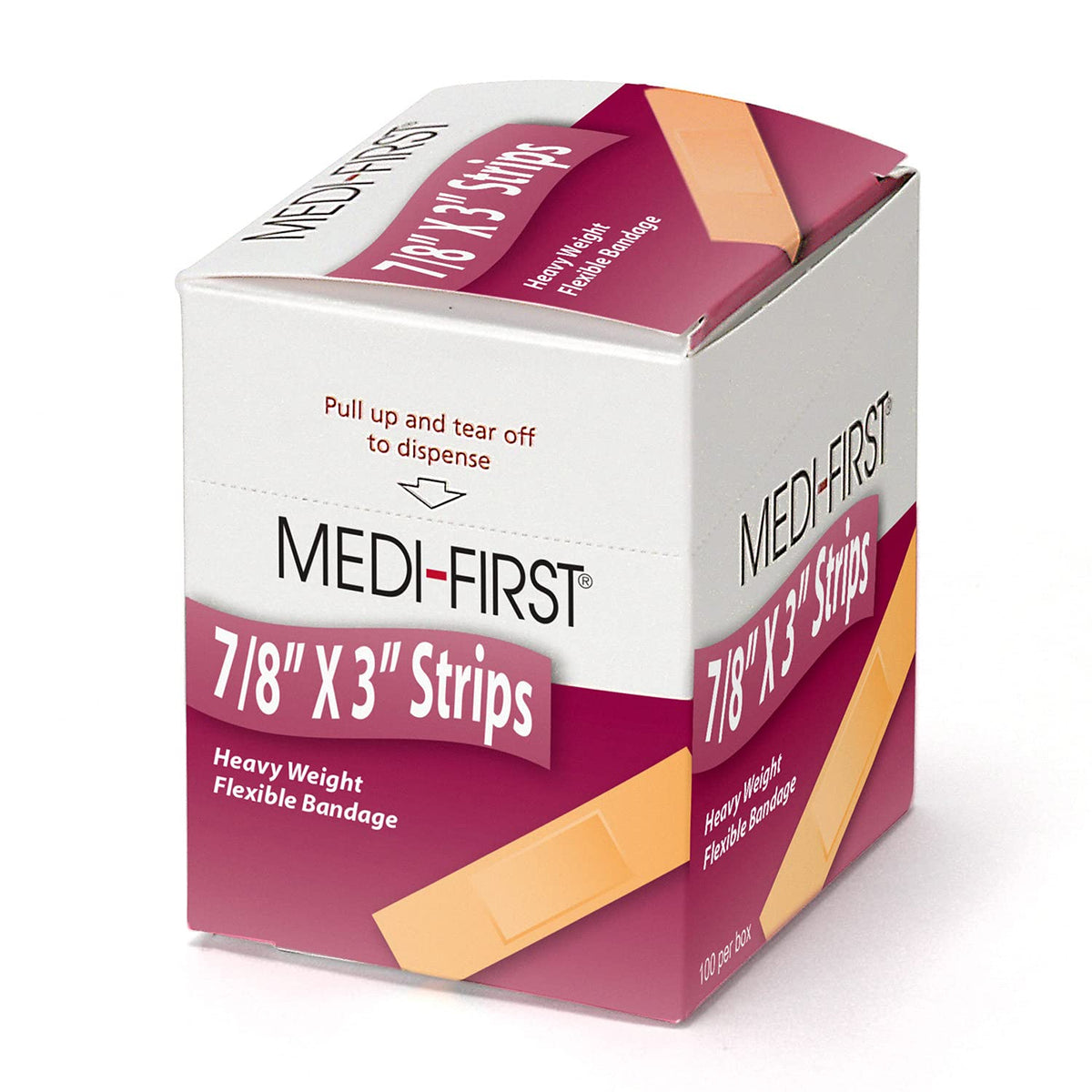 Medique Products 61433 Extra Heavy Weight Latex Free Flexible Woven Strip Bandages, 7/8-Inch By 3-Inch, 100 Per Box