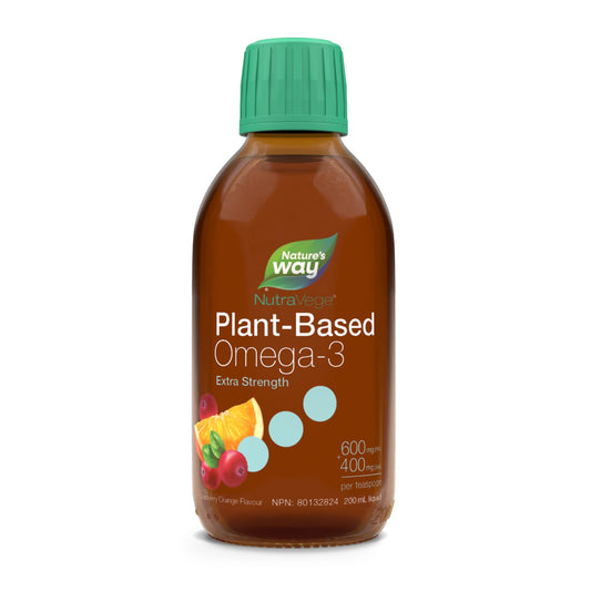 Nature's Way NutraVege Plant-based Omega-3 Extra Strength Vegetarian Liquid Supplement - 1000mg EPA + DHA - Cranberry Orange Flavour – Supports Healthy Heart, Eyes and Brain Function in Adults, 200 mL