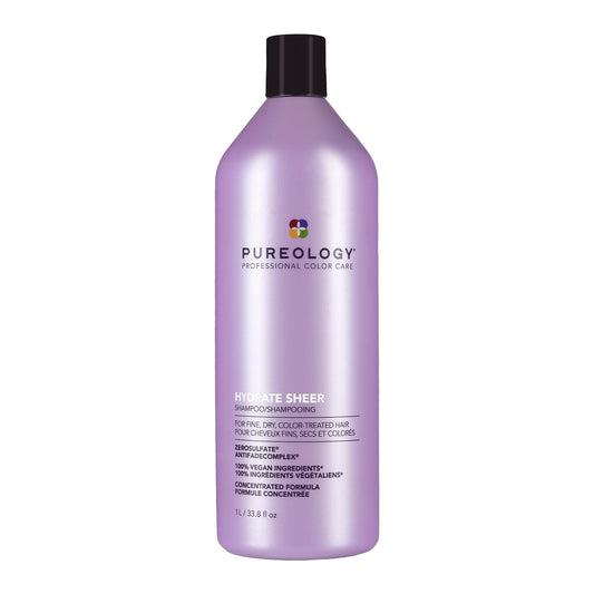 Pureology Hydrate Sheer Shampoo, Lightweight Color-Safe Hydration for Fine Dry Hair, Jojoba & Green Tea, Vegan, Sulfate-Free