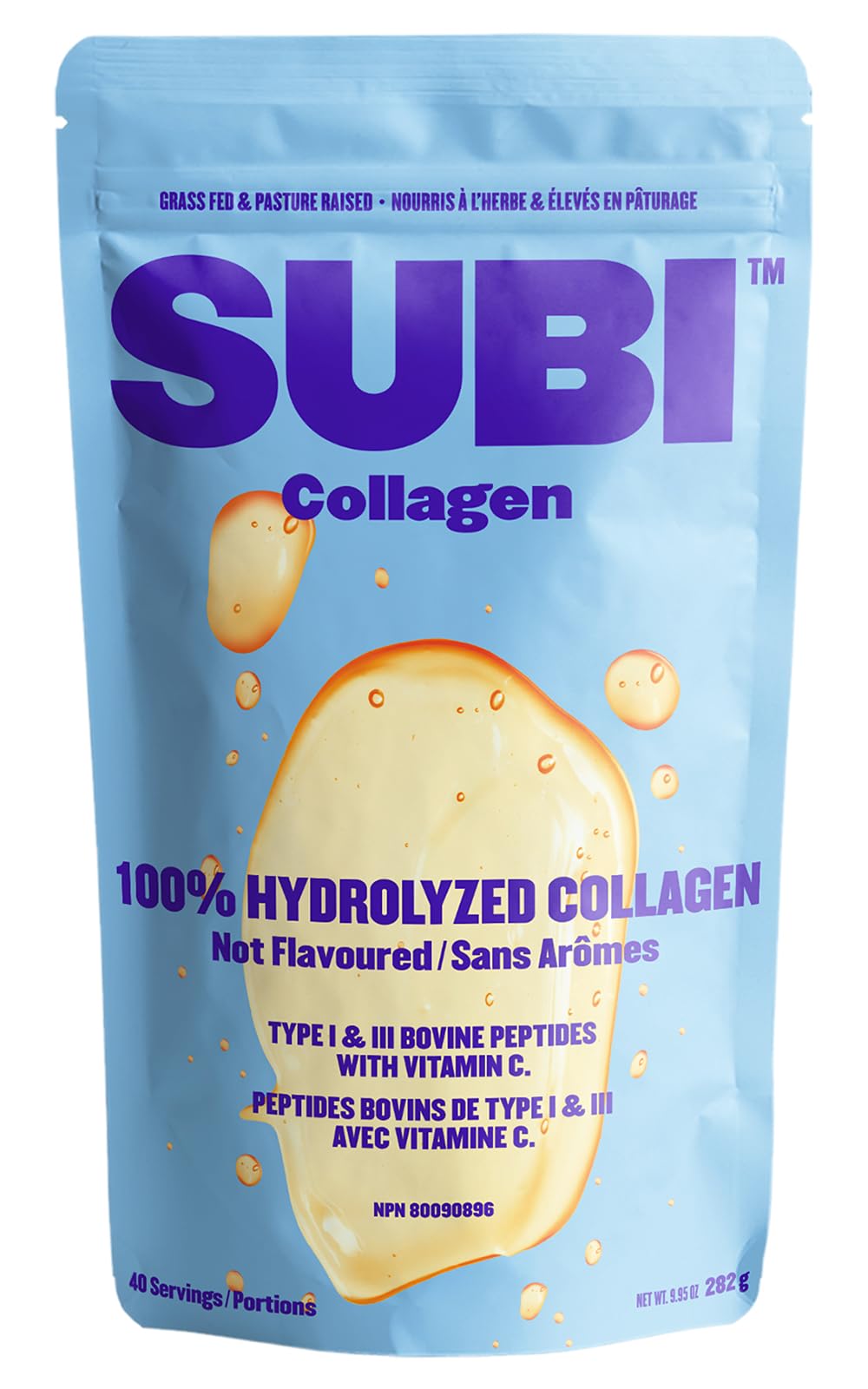 SUBI Hydrolyzed Bovine Collagen - For Healthy Hair, Skin, Nails, Joints -Type 1, 3 Collagen peptides, from Hormone-Free Pasture Raised Cows, Non-GMO - Not Flavoured (40 servings)