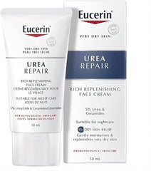 EUCERIN Urea Repair Replenishing Night Face Cream for Dry to Very Dry Skin | Face, 50mL | 5% Urea | Ceramide Cream | Fragrance-free | Non-Greasy | Recommended Brand by Dermatologists