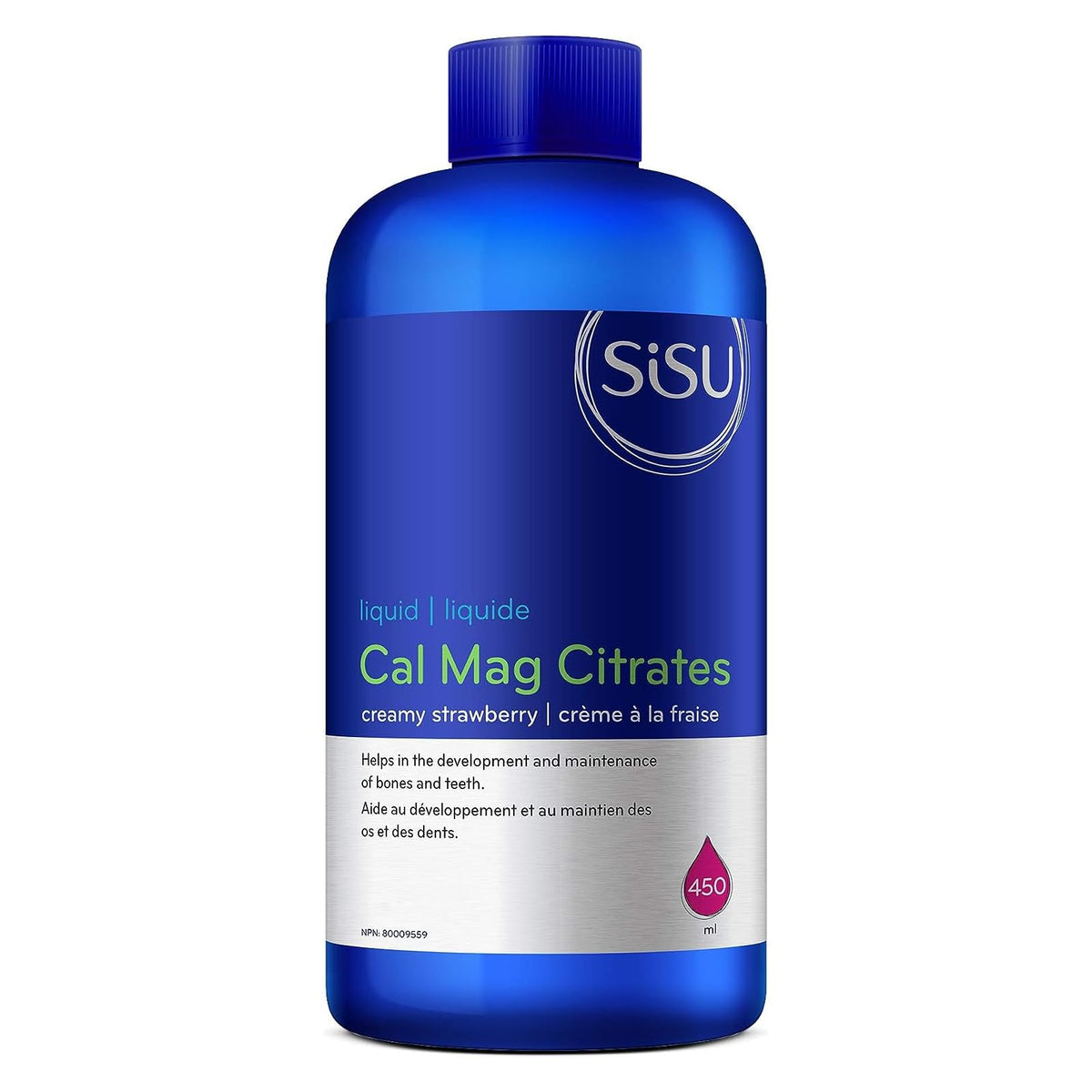SISU Cal Mag Citrates Liquid with D3 | 450 mL | High Potency Calcium and Magnesium Sugar Free Liquid with 500 IU Vitamin D | Suitable for Children and Adults | Gluten Free, Diary Free, Strawberry