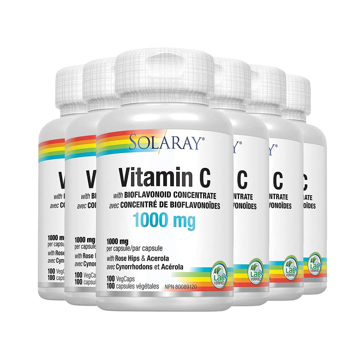 Solaray Vitamin C with Rose Hips, Acerola & Bioflavonoids | 1000mg | Supports Immune Function & Healthier Skin, Hair, Nails | Non-GMO | Vegan | 100 Ct | 6 - Pack