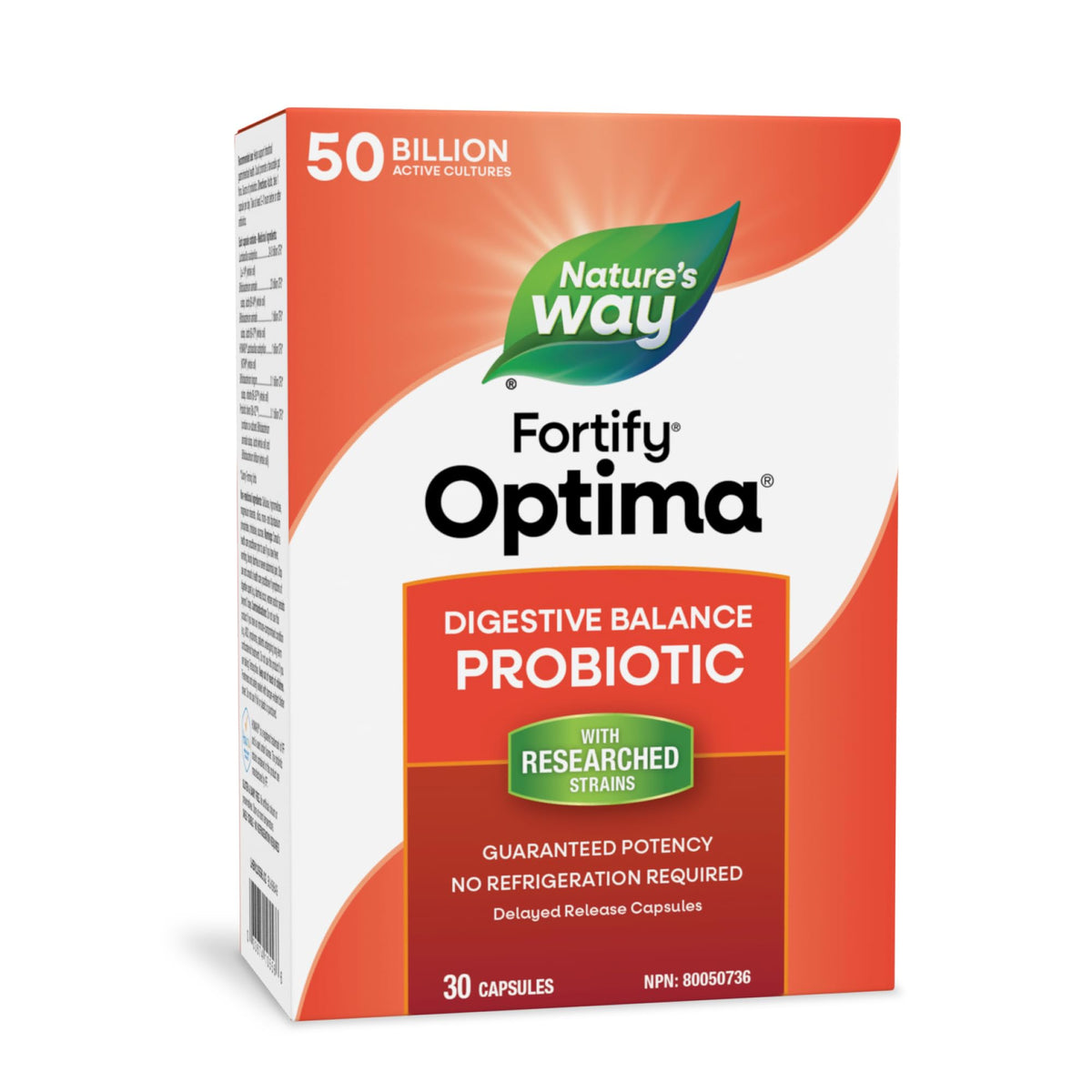Nature's Way Fortify Optima Digestive Balance Probiotic, 50 Billion Active Probiotic Cultures, Supports Gastrointestinal Health, Shelf Stable, 30 Capsules