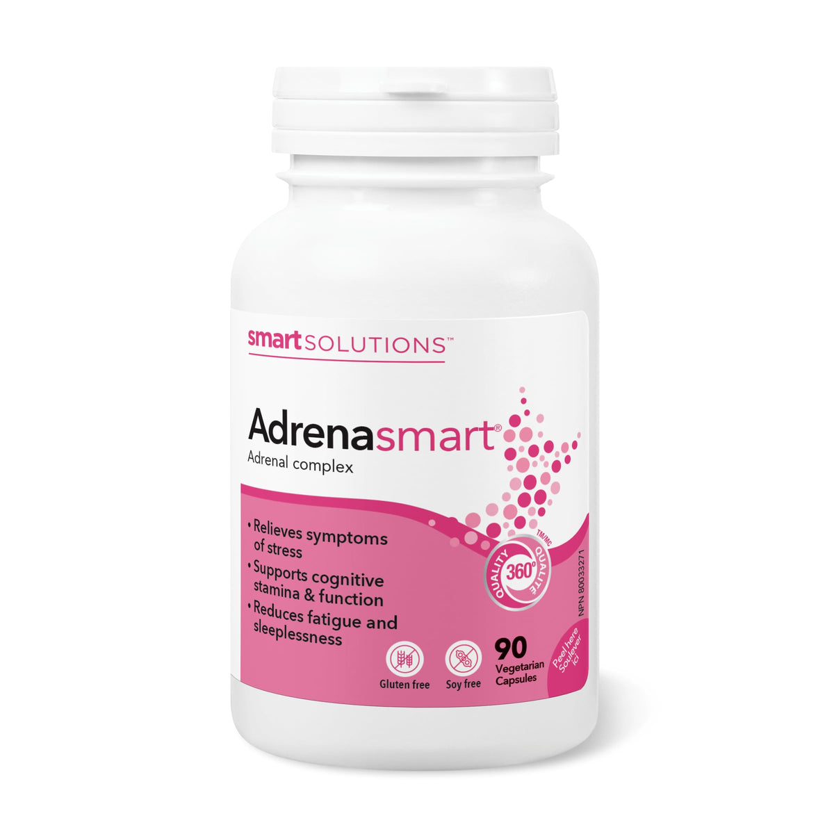 Smart Solutions Adrenasmart Vegetarian Capsules, Relieves Symptoms of Stress, Supports Cognitive Stamina and Function, and Reduces Fatigue. With 100 mg Rhodiola, Gluten-Free, Soy-Free, No Artificial Preservatives or Sweeteners, 90 Count