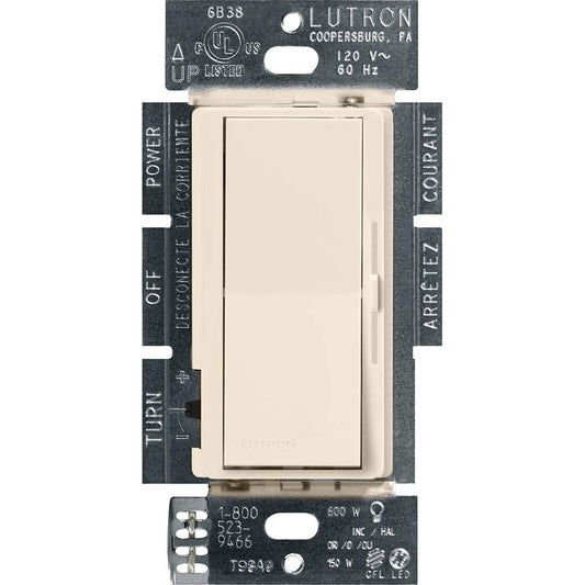 Lutron Diva LED+ Dimmer for Dimmable LED, Halogen and Incandescent Bulbs | Single-Pole or 3-Way | DVCL-153P-LA | Light Almond