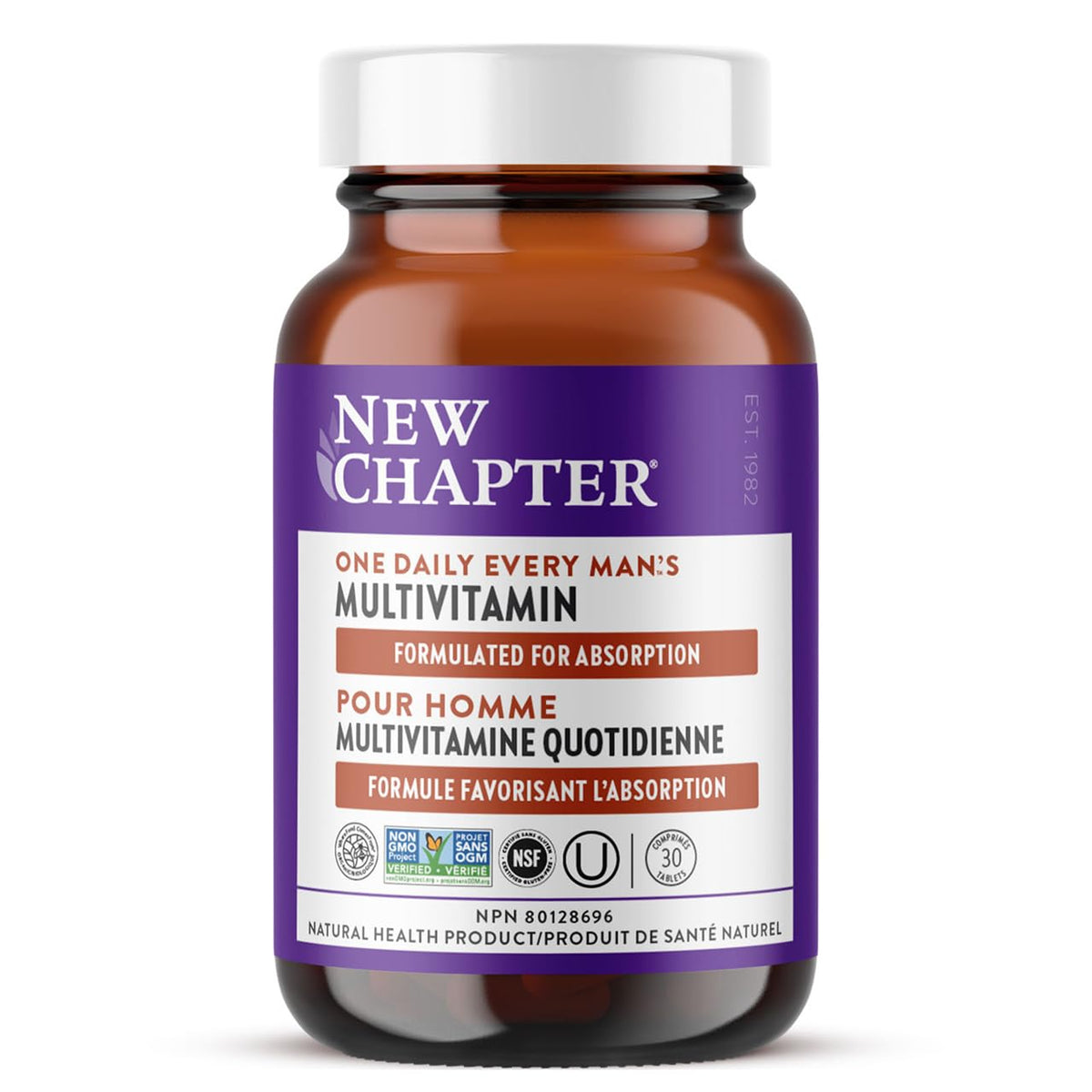 New Chapter Every Man's One Daily Multivitamin - Supports Immune, Energy & Bone Health - Contains Fermented Ingredients & Organic Vegetables & Herbs - Vegetarian, Kosher & Gluten-Free - 30 Tablets