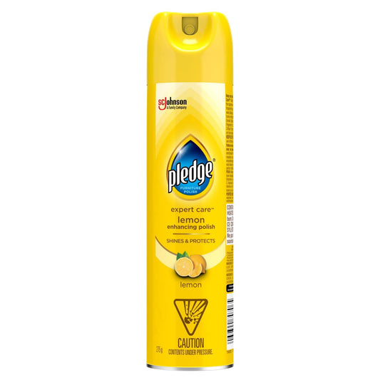 Pledge Furniture Polish and Moisturizing Mineral Oil Spray, Works Works on Wood, Leather, Laminate and More, Colourless Surface Protector, Lemon Scent, 275g