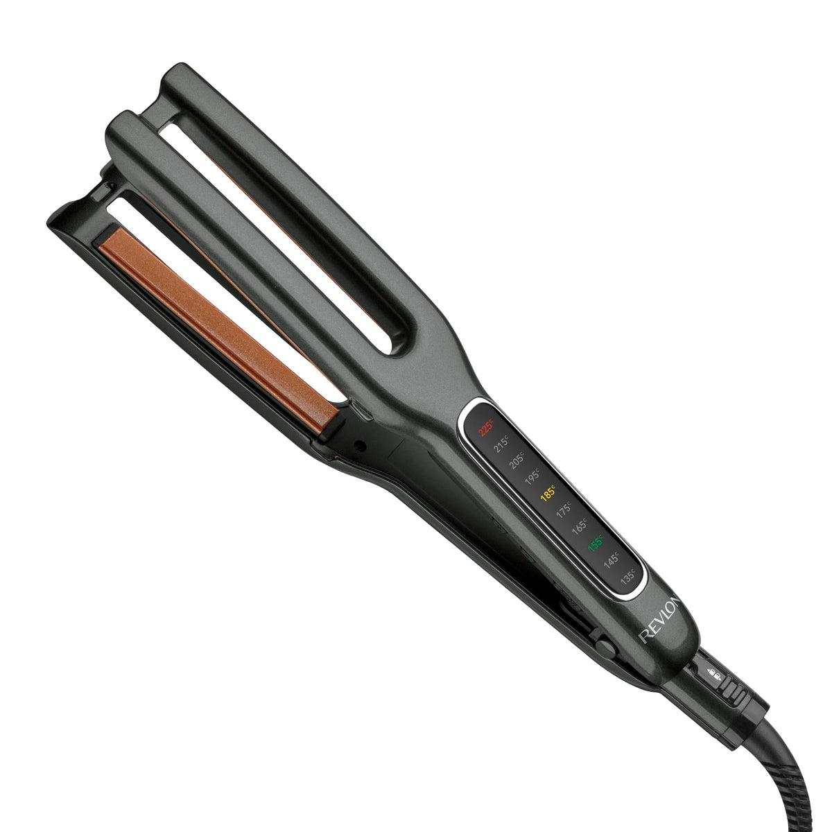 Revlon RVST2204F Copper Ceramic Hair Straightener, Advanced Copper Ceramic Technology, Flat Iron, 435°F (225°C) Professional High Heat, Dual Plate Straightener, 10 LED Heat Settings, Black