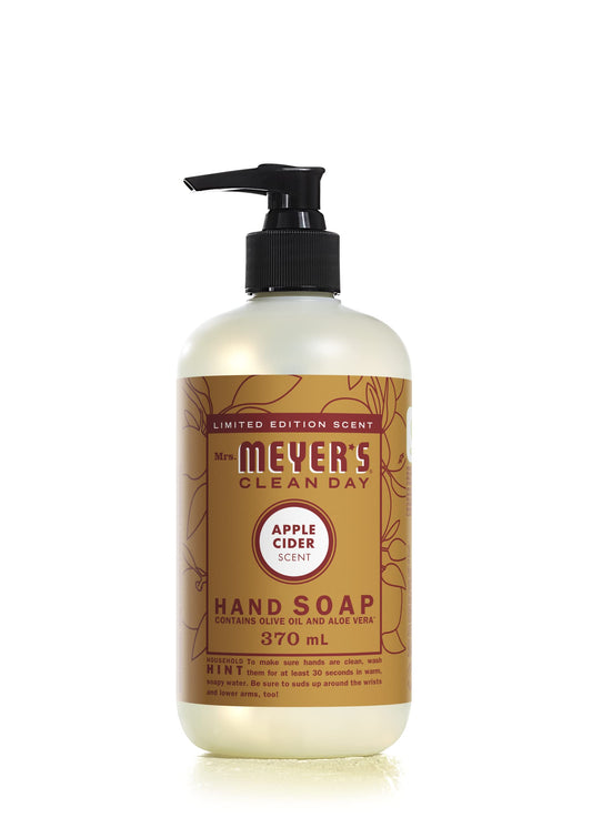 Mrs. Meyer's Clean Day Liquid Hand Soap, Apple Cider, Cruelty Free and Biodegradable Hand Wash Made with Essential Oils, 370 ml Soap Pump Bottle