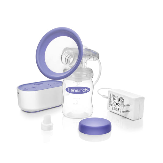 Lansinoh Compact Single Electric Breast Pump for Breastfeeding Moms, Portable, Includes Baby Bottle to Collect Breastmilk for Baby