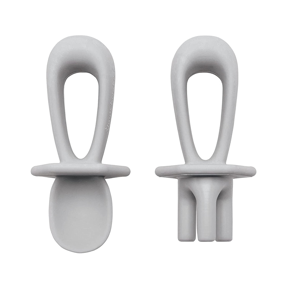 Tiny Twinkle Silicone Training Utensils - Baby Spoons and Baby Forks for Self-Feeding Training - Silicone Baby Led Weaning Utensils for Toddlers and Babies 6-24 Months - Baby Feeding Supplies (Grey)