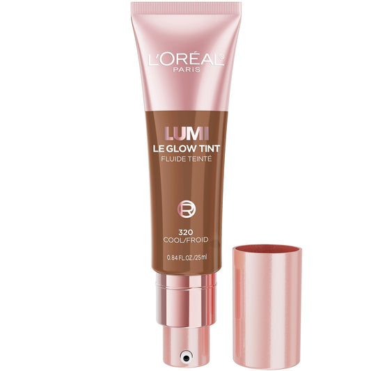 L'Oréal Paris Lumi Le Glow Tint, Glowy Skin Tint Foundation, Lightweight Buildable Coverage, Water-Based Formula, Medium Deep Cool 320, 25 ml