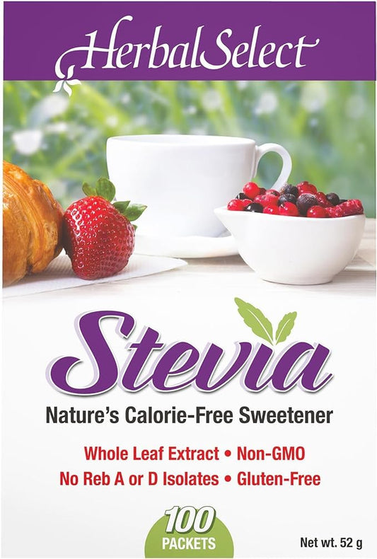 Herbal Select Stevia Packets, Nature's Sweetener Whole Leaf Extract, 100 Count (Pack of 1)
