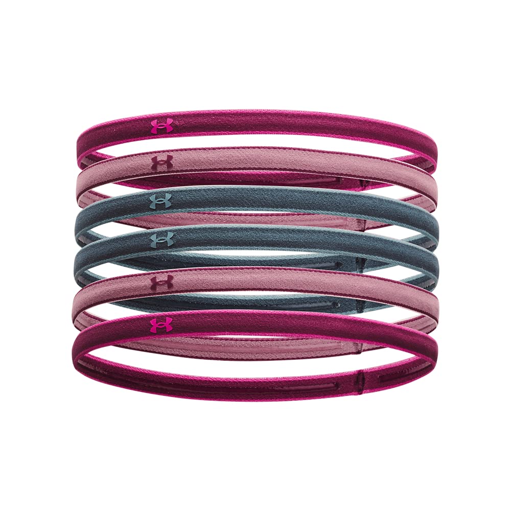 Under Armour Women's Mini Athletic Headbands, 6-Pack, (635) Charged Cherry/Pink Elixir/Pink Edge, One Size