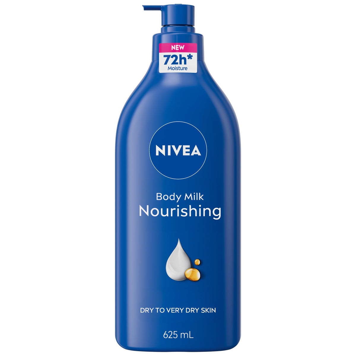 NIVEA Nourishing 72-Hr Hydrating Body Lotion for Very Dry Skin, Body Milk with Hyaluronic Acid and Almond Oil, Non-Greasy and Quick-Absorbing, 625 mL Bottle
