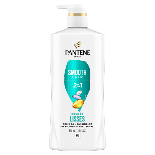 Pantene Smooth & Sleek 2-in-1 Shampoo & Conditioner, 530 mL