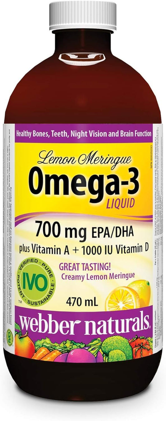 Webber Naturals Omega-3 Liquid with Vitamin A and D3, Lemon Meringue Flavour, Supports Cardiovascular Health and Brain Function